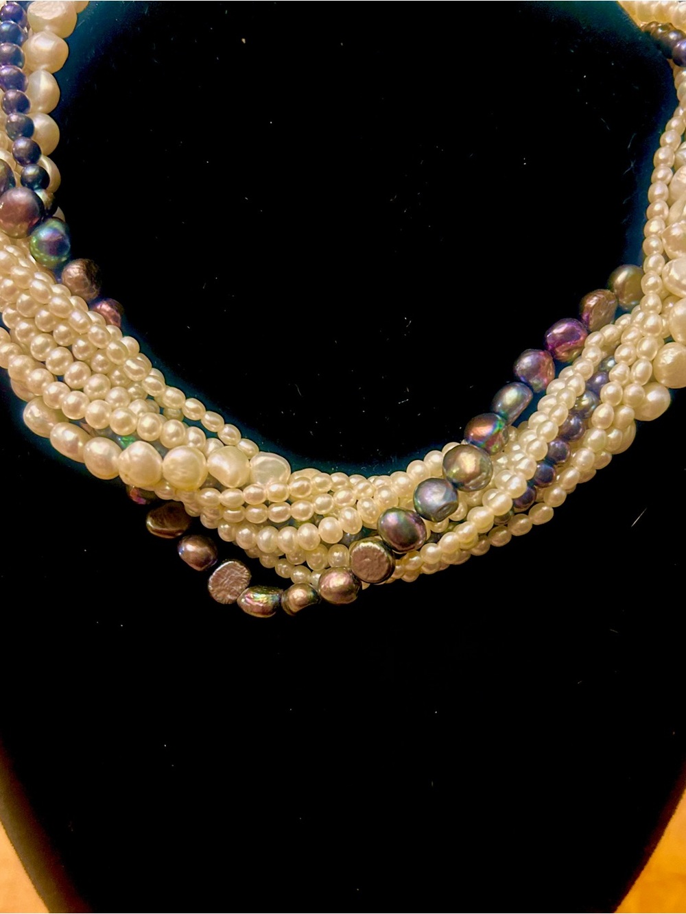 Multi-Strand Pearl Necklace with Iridescent Black Accent Beads - Women Jewelry